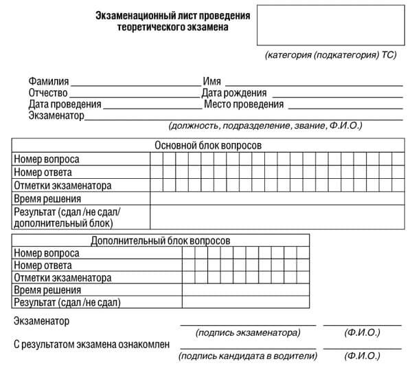 купить лист сдачи теоретического экзамена ПДД в Куйбышеве